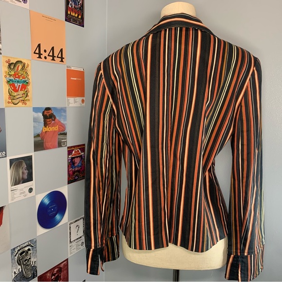 Vintage Grunge Blazer Jacket Orange and Brown Stripes - Picture 7 of 8